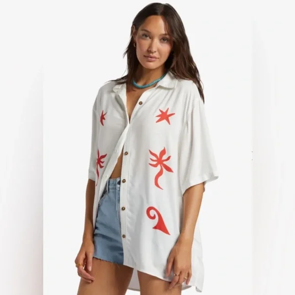 BILLABONG On Vacation Shirt S 23” P2P White $70 Retail NWOT - Picture 1 of 13